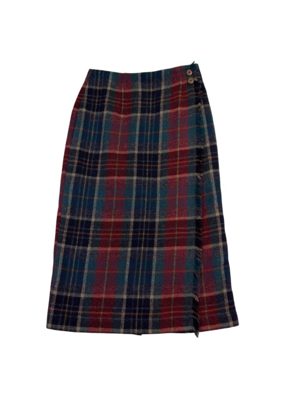 Talbots Womens Red & Green Plaid Wool Midi Skirt Button Accent Size 8 Petite image 2